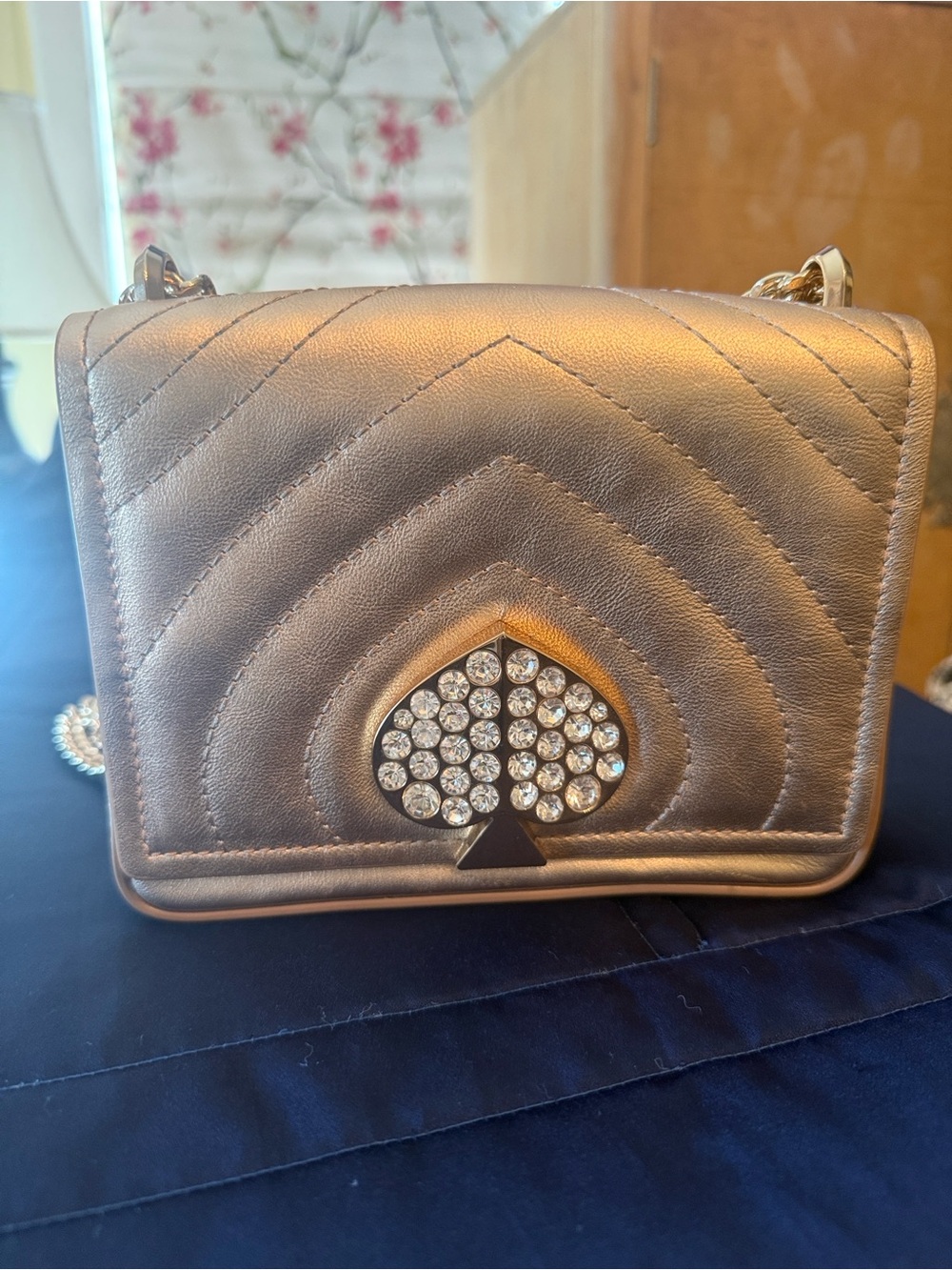 kate spade Gold Quilted Crossbody with Crystal Heart Accent